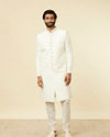 Warm White Imperial Jaal Self Patterned Sherwani Set image number 2